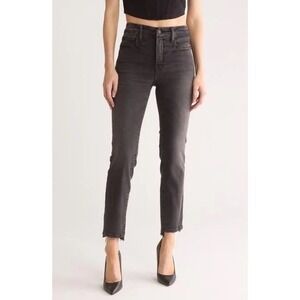 Good American Good Classic High Rise Slim Straight Jeans 10 Black Raw Step Hem